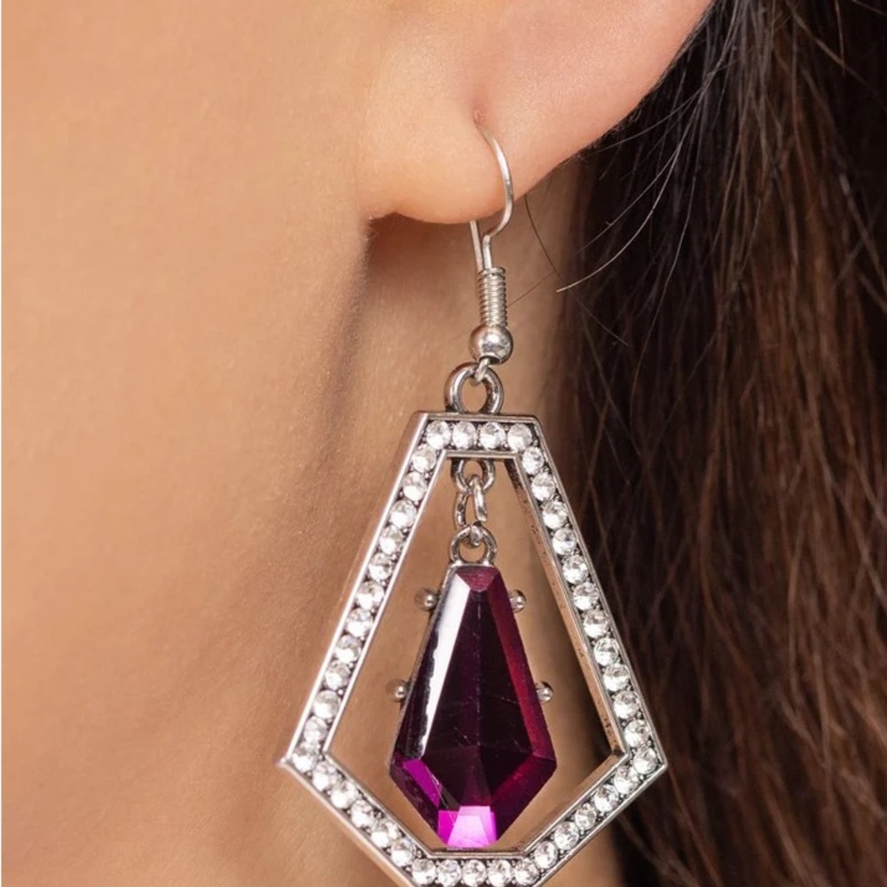 Paparazzi Silver and Purple Geometric Earrings